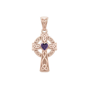 Celtic Cross Rose Gold Pendant with Heart Gemstone UPD5337 - Jewelry